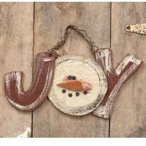 Christmas Table Setup Distressed Hanging Snowman Joy Sign