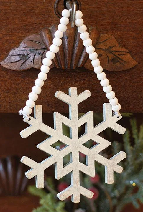 Christmas Ornaments Distressed Wooden Snowflake Beaded Ornament
