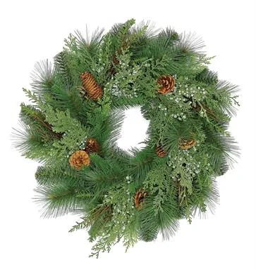 Christmas Stockings CEDAR, PINE & CONE WREATH, 24", GREEN