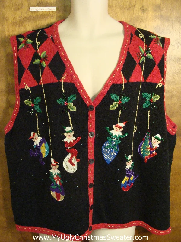 Christmas Baking Traditions Elves on Ornaments Funny Ugly Christmas Sweater Vest