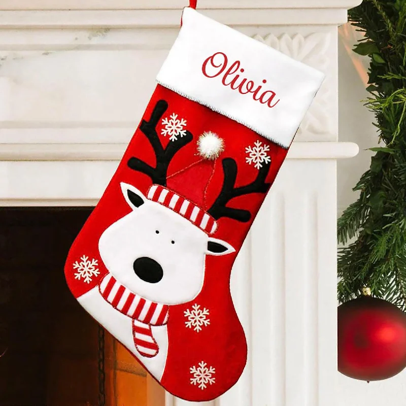 Christmas Table Setup Embroidered Reindeer Christmas Stocking