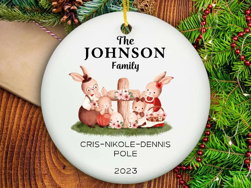 Christmas Red Stockings Family Monogram Ornament - Ceramic