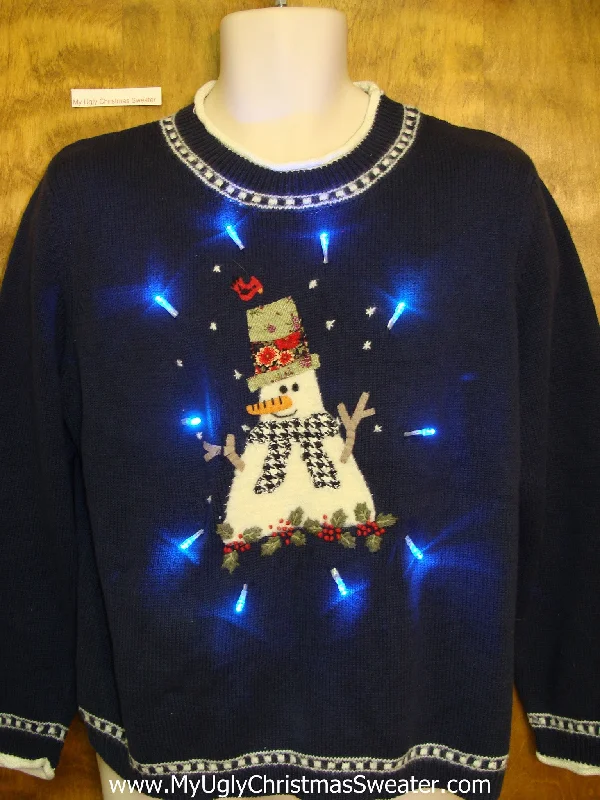Christmas Gift Baskets Fat Snowman with Scarf Light Up Ugly Xmas Sweater