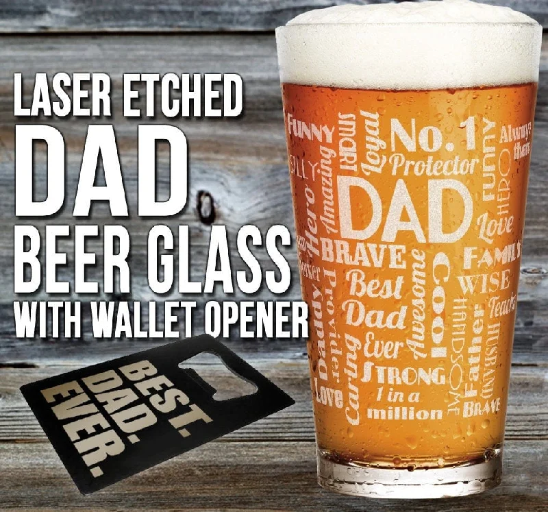 Christmas Family Time Fathers day gifts for Daddy, Dad Word Art Pub Glass Set with Wallet Card Beer Opener PERMANENT Laser Engraved Husband New Best Dad Men Gift Christmas Family Time Fathers day gifts for Daddy, Dad Word Art Pub Glass Set with Wallet Card Beer Opener PERMANENT Laser Engraved Husband New Best Dad Men Gift