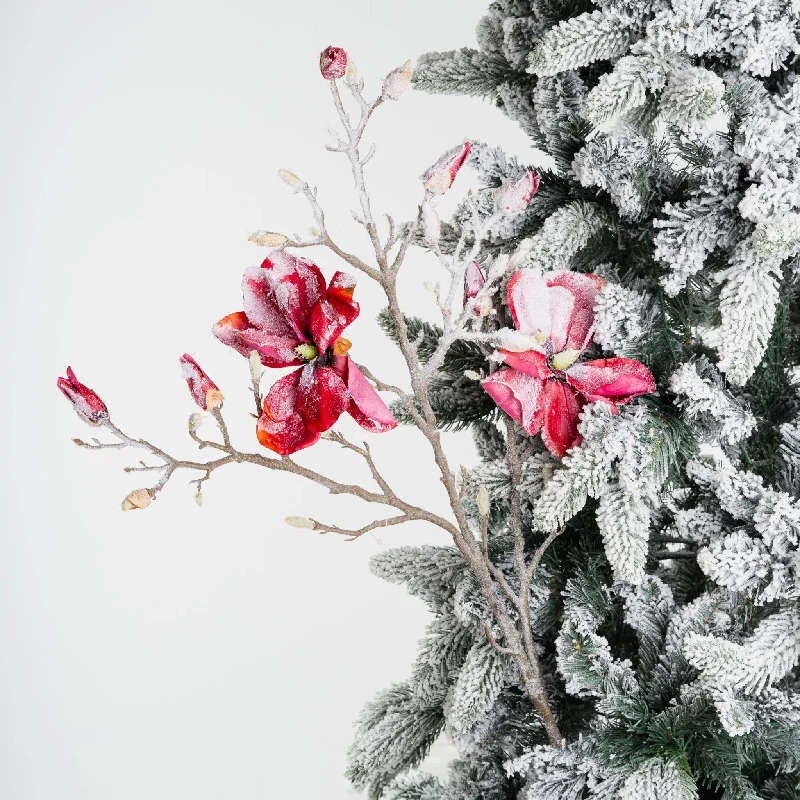 Christmas Snowy Pathways Red Faux Magnolia Stem