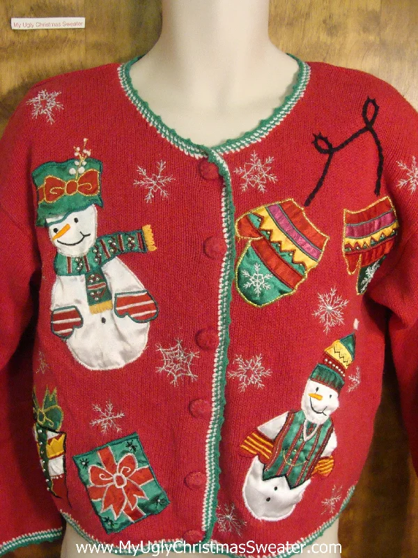 Christmas Stockings Festive Cute 80s Snowman and Mittens Ugly Xmas Sweater