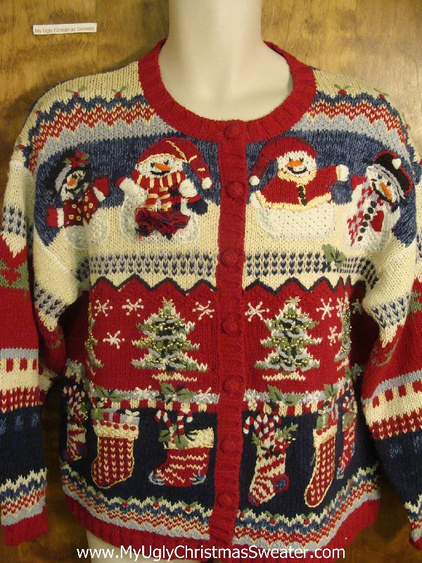 Christmas Cookies Festive Patterned Snowman and Christmas Tree Ugly Xmas Sweater