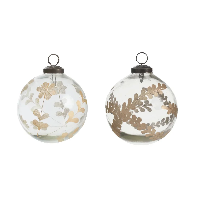 Christmas Mistletoe Floral Etched Ornaments Set/2