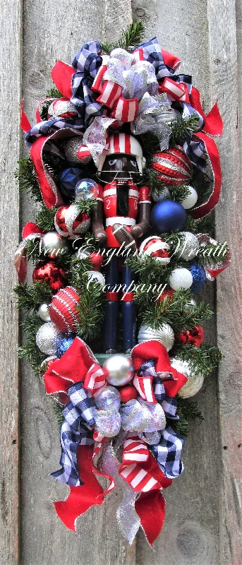 Christmas Wreath Football Player Nutcracker Swag