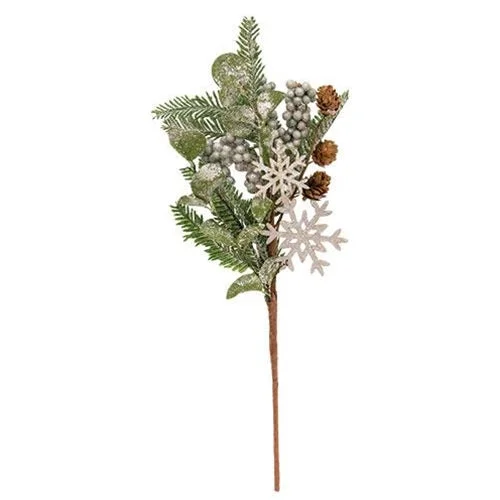 Christmas Cinnamon Scent Frosted Fir Berry & Snowflake Pick, 18"