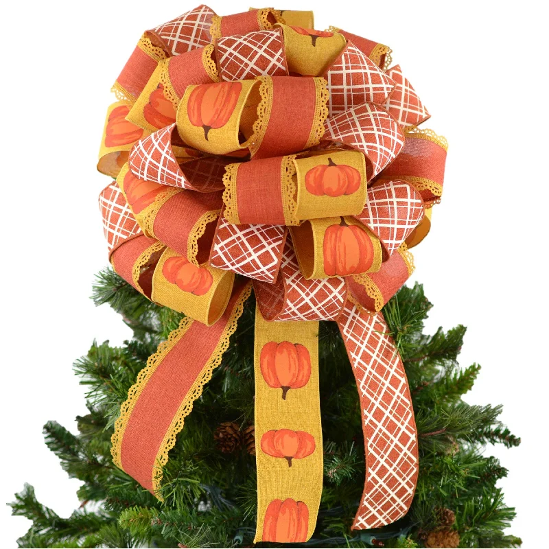 Christmas Santa Sleigh Fall Thanksgiving Bow - Lantern Topper Bow - Present Bow