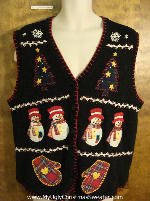 Christmas Pinecones Fun Christmas Sweater Vest with Plaid Mittens