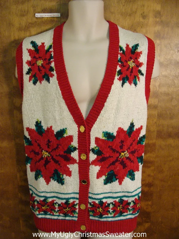 Christmas Night Fun Poinsettia Themed Cheap Christmas Sweater Vest