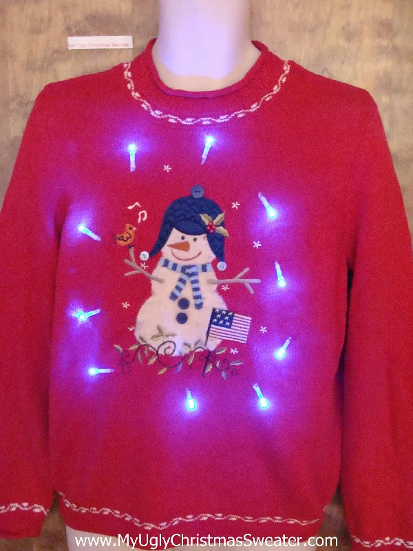 Christmas Family Fun Funny Happy Snowman Light Up Ugly Xmas Sweater