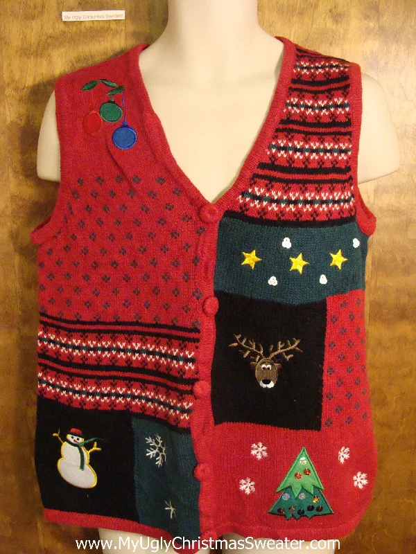 Christmas Midnight Mass Funny Reindeer Ugly Red Christmas Sweater Vest