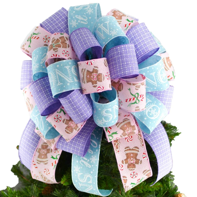 Christmas Magical Moments Pastel Candy Christmas Tree Bow - Gingerbread Pink Lavender Turquoise