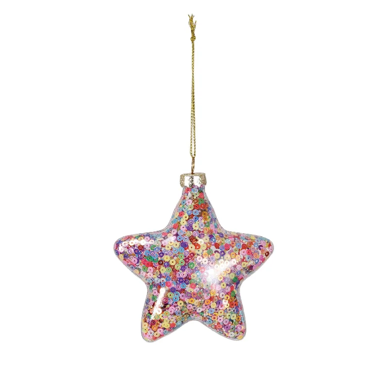 Christmas Tree Toppers Glass Star Ornament Filled with Sequins