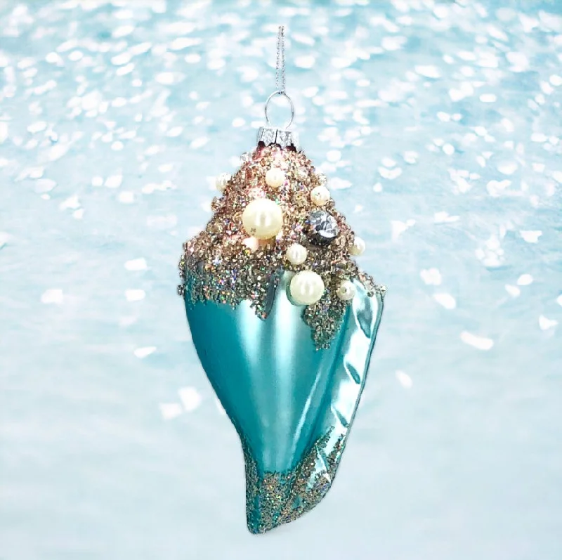 Christmas Stocking Fillers Glittered Blue Shell Ornament