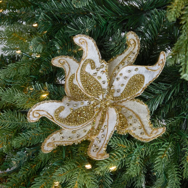 Christmas Jolly Vibes Gold Paisley Flower Pick with Glitter