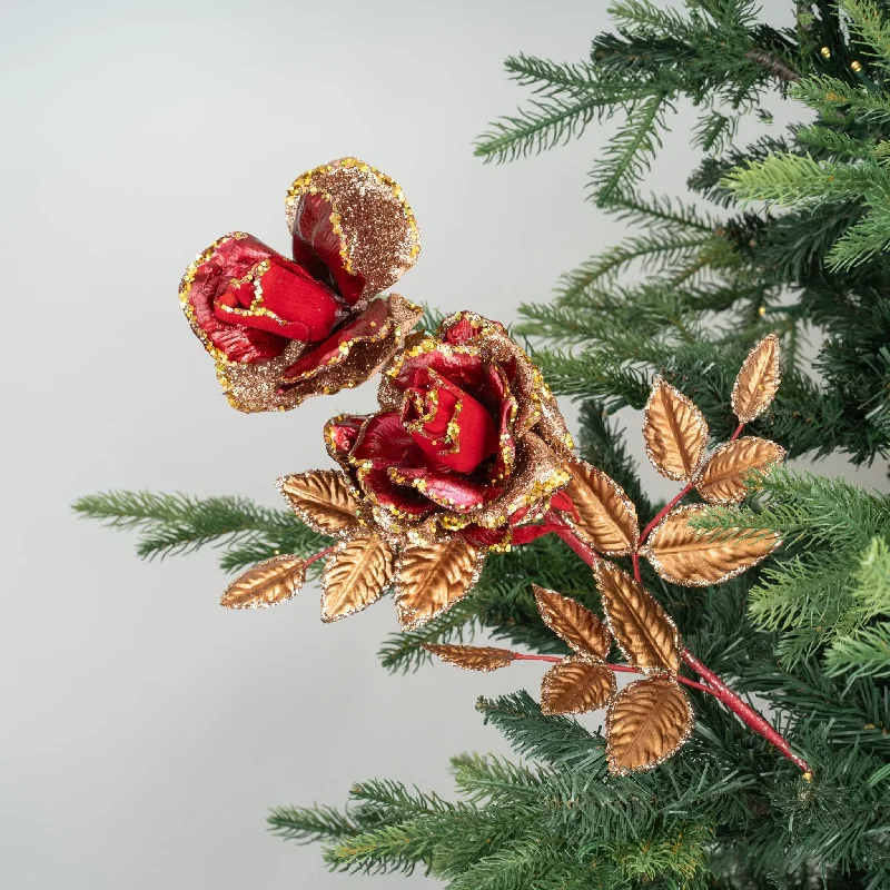 Christmas Sparkling Lights Gold  Rose Festive Tree Pick
