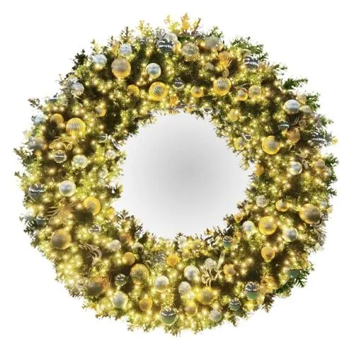 Christmas Candles Gold and Silver PRE-DECORATED Wreath w/ Twinkle Warm White Lights