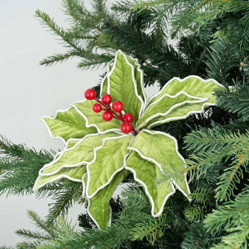 Christmas Spirit Green Festive Flower Pick with Red Berry Center