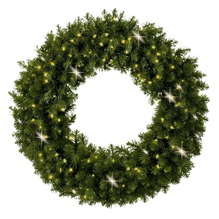 Christmas Pinecones Double Side Large Green Wreath with Warm White Light 10FT