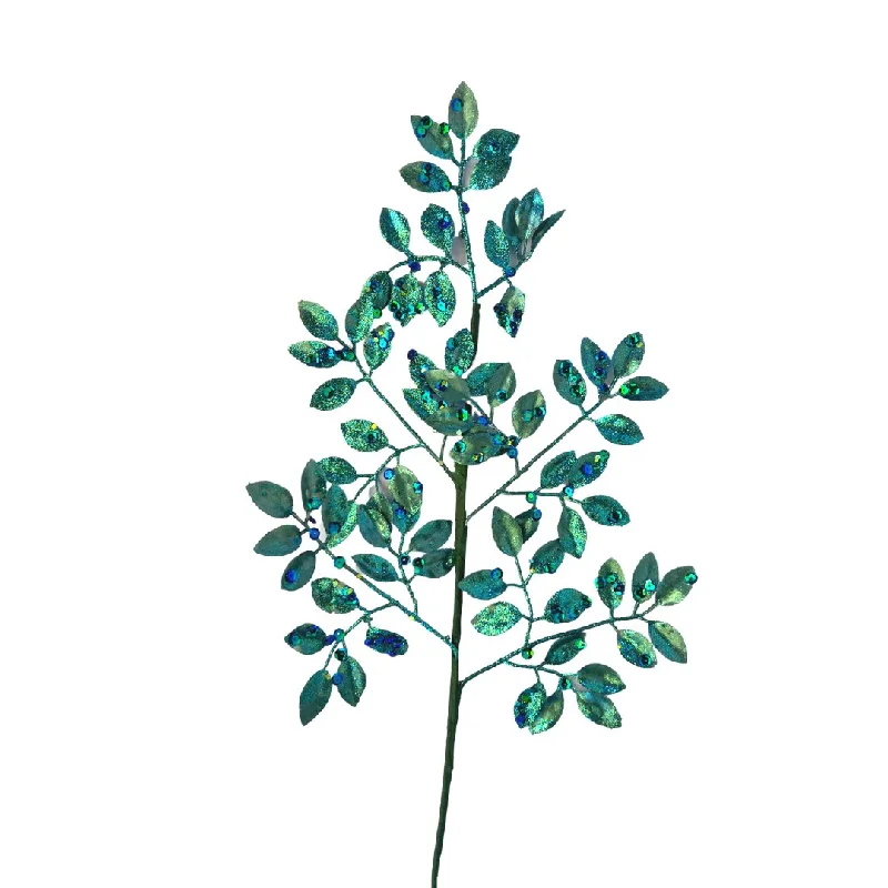 Christmas Magical Moments Glitter Gilded Green Leaf Branch Pick