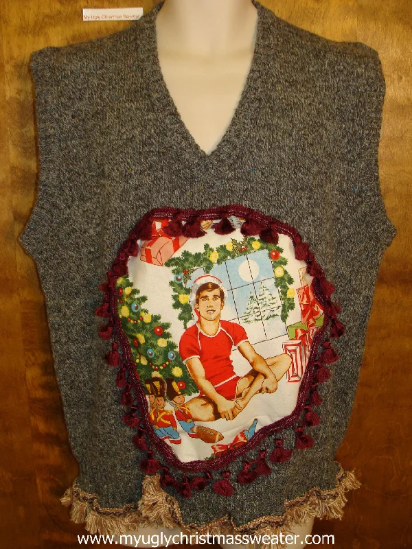 Christmas Wrapped Gifts Grey Funny Mens Hottie Guy Ugly Christmas Sweater Vest
