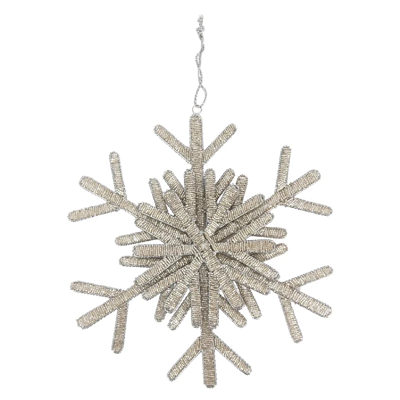 Christmas Pajamas Hand Beaded Modern Snowflake Ornament in Silver