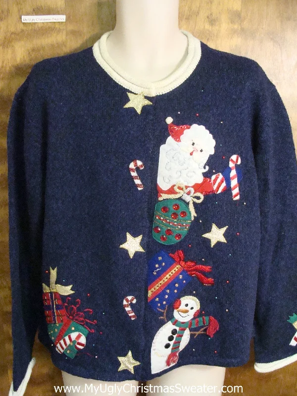 Christmas Cheer Happy Santa and Snowman Ugly Xmas Sweater