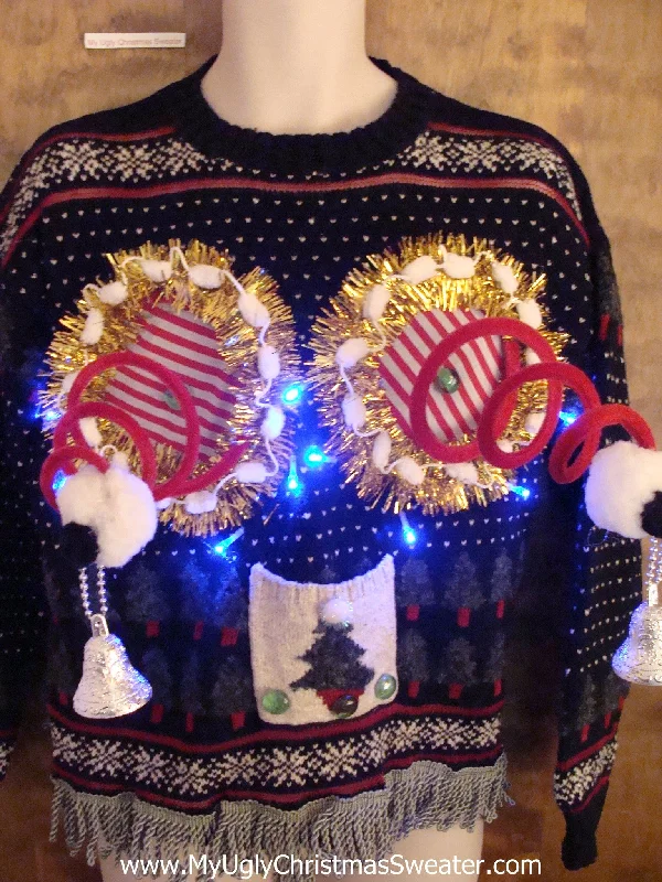 Christmas Snowfall Holiday Light Up Ugly Christmas Jumper with Naughty Bits