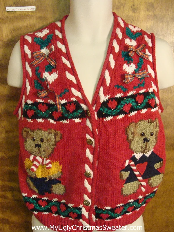 Christmas Morning Holiday Teddy Bears Funny Ugly Sweater Vest for a Christmas Party