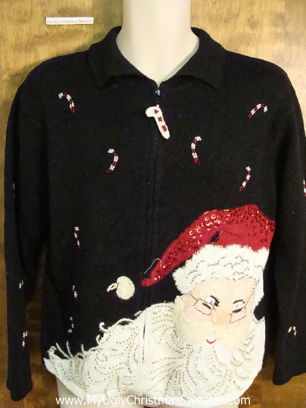Christmas Morning Huge Santa Head and Candycanes Cute Xmas Sweater
