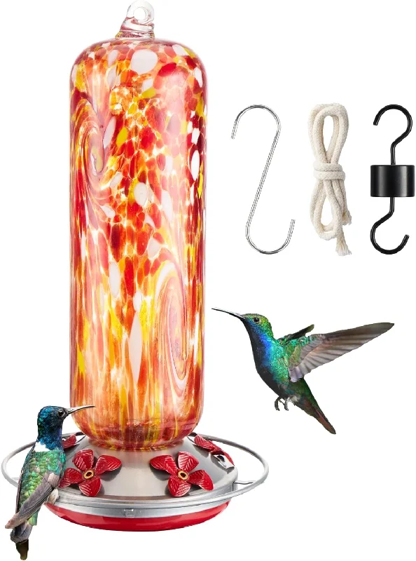 Christmas Family Time Hummingbird Feeder Glass, 28fl.oz Hummingbird Feeders for Outdoors Hanging, 5 Feeding Ports & Perch Ring, Hand Blown, Hummingbirds Gifts, Garden Decor, incl. S Hook, Ant Moat, Rope Christmas Family Time Hummingbird Feeder Glass, 28fl.oz Hummingbird Feeders for Outdoors Hanging, 5 Feeding Ports & Perch Ring, Hand Blown, Hummingbirds Gifts, Garden Decor, incl. S Hook, Ant Moat, Rope