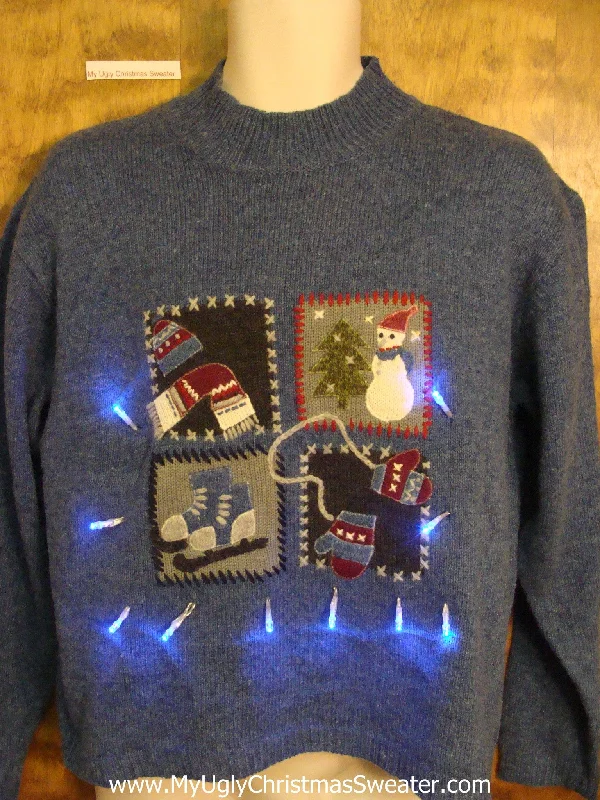 Ice Skates and Mittens Light Up Ugly Xmas Sweater