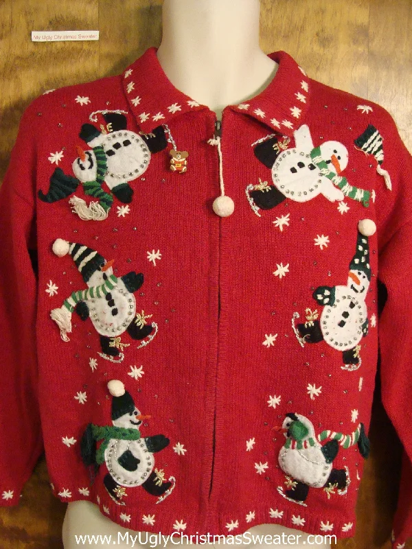Christmas Wrapped Gifts Ice Skating Snowmen Ugly Christmas Sweater