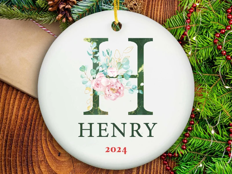 Christmas Jingle Bells Initial and Name Ornament - Ceramic