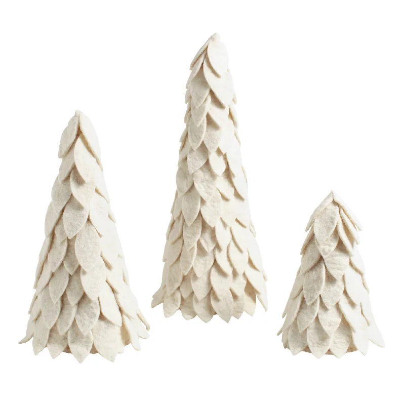 Christmas Snowflakes Ivory Felt Trees/Set of 3
