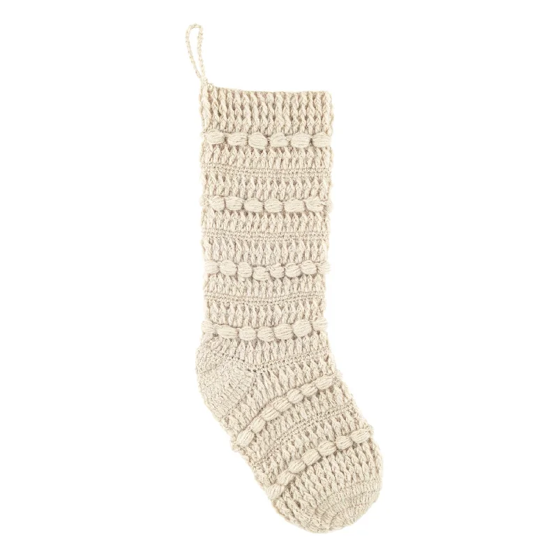 Christmas Feast Ivory Wool Knit Stocking