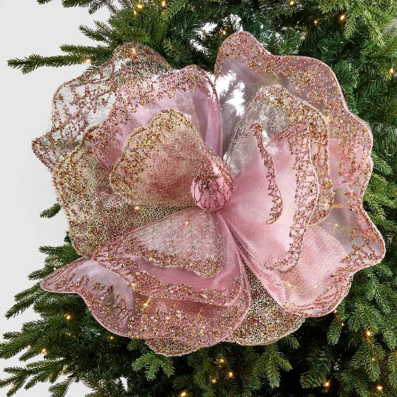 Christmas Fireplace Large Pink Lace Rose Festive Pick
