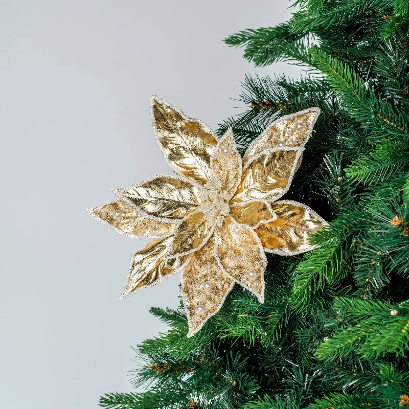 Christmas Tree Decorations Light Gold Blooming Festive Flower Pick