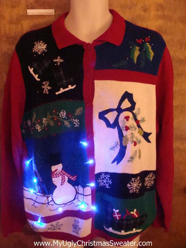 Christmas Lights Display Light Up Uber Tacky Xmas Sweater with Snowman
