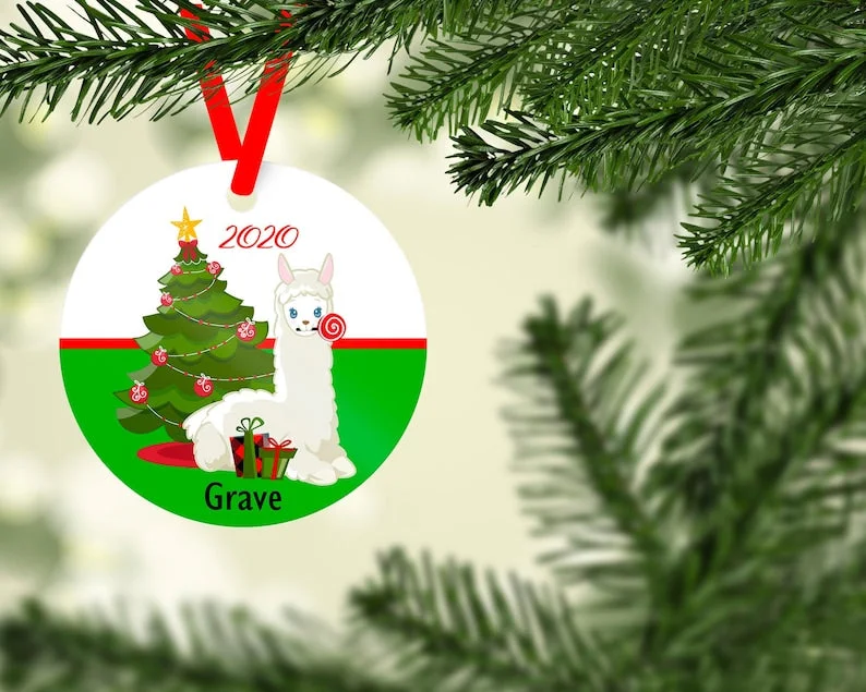 Christmas Movie Night LLama Christmas Ornament With FREE Velvet Pouch