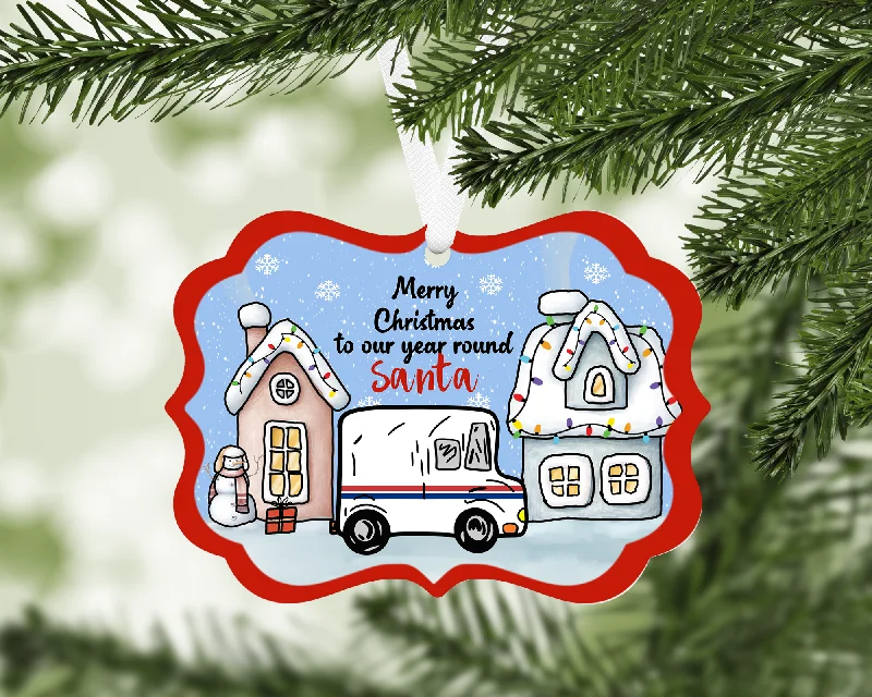 Christmas Pine Garland Mail Carrier Ornament with FREE Satin Gift Pouch