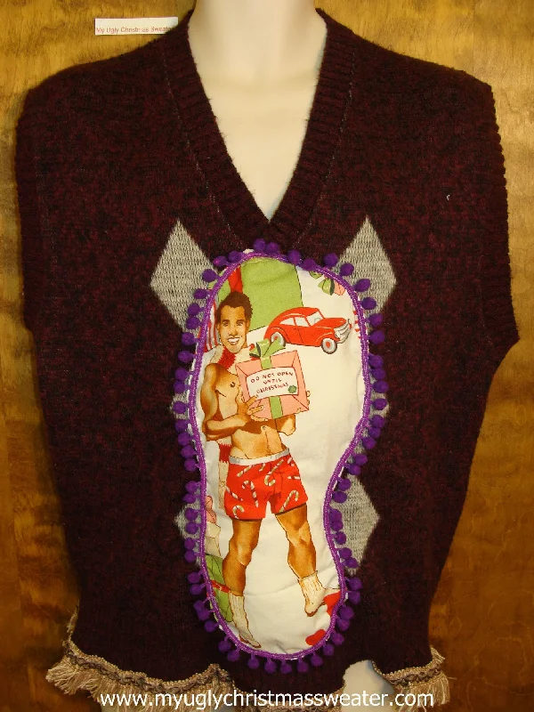 Christmas Snow Globe Mens Argyle Hottie Guy Ugly Christmas Sweater Vest