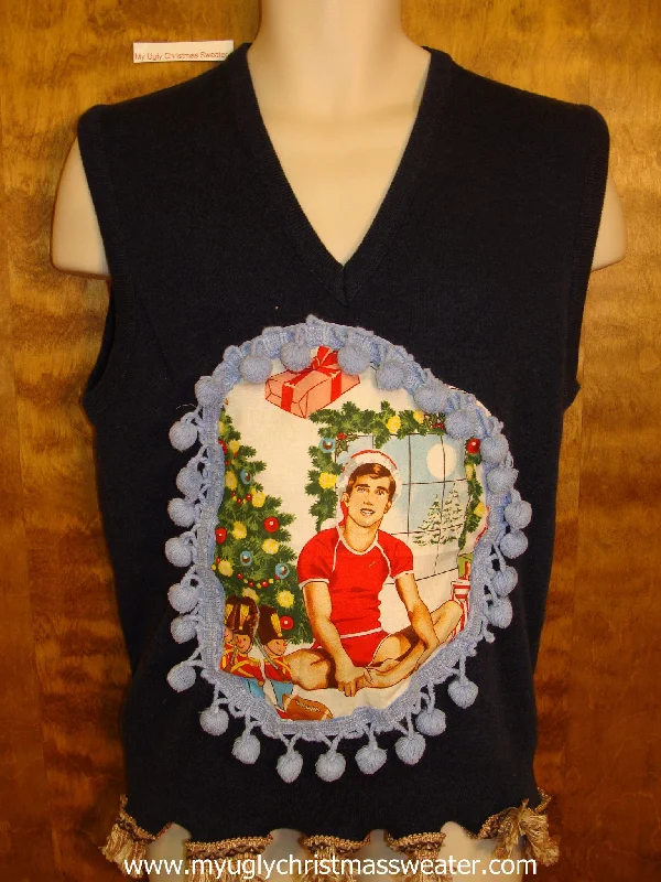 Christmas Holiday Spirit Mens Hottie Guy in Red Underwear Ugly Christmas Sweater Vest