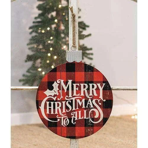 Christmas Day Merry Christmas Buffalo Check Bulb Sign