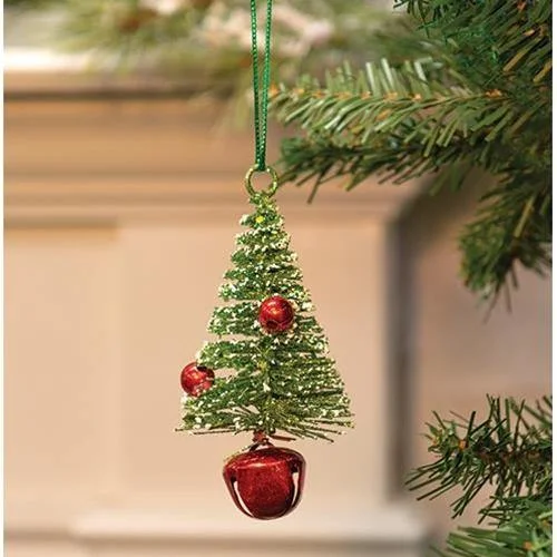 Christmas Mistletoe Merry Fairy Bottlebrush Tree on Bell Ornament, 5"