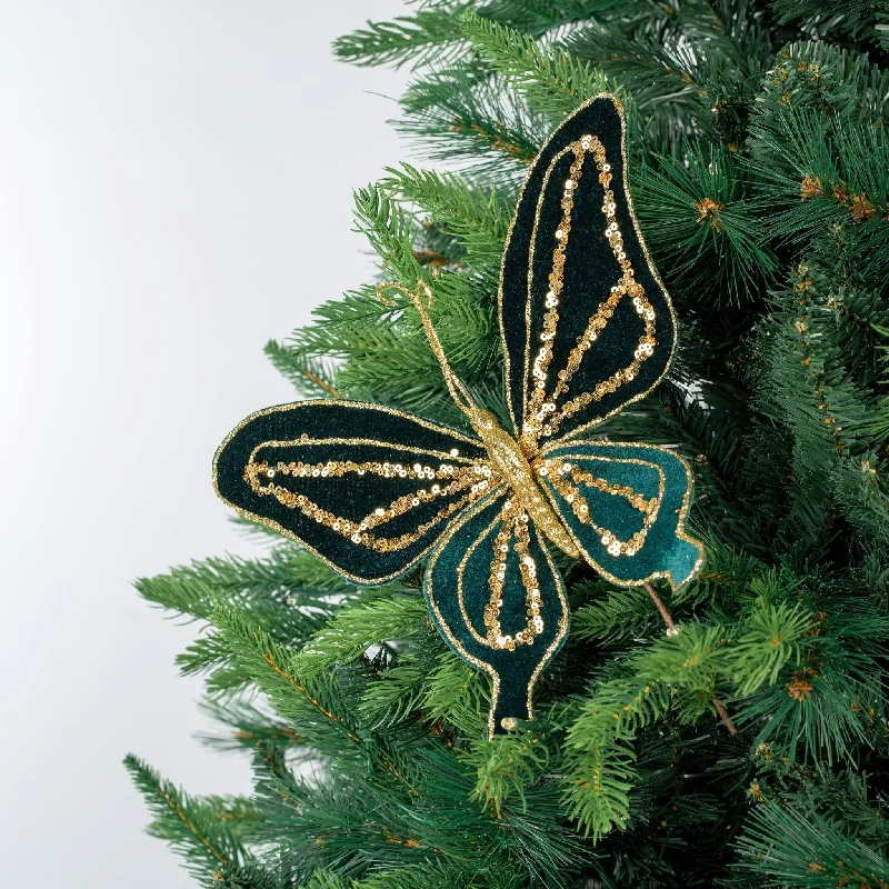 Christmas Fireplace Mantel Metallic Emerald & Gold Festive Butterfly Pick